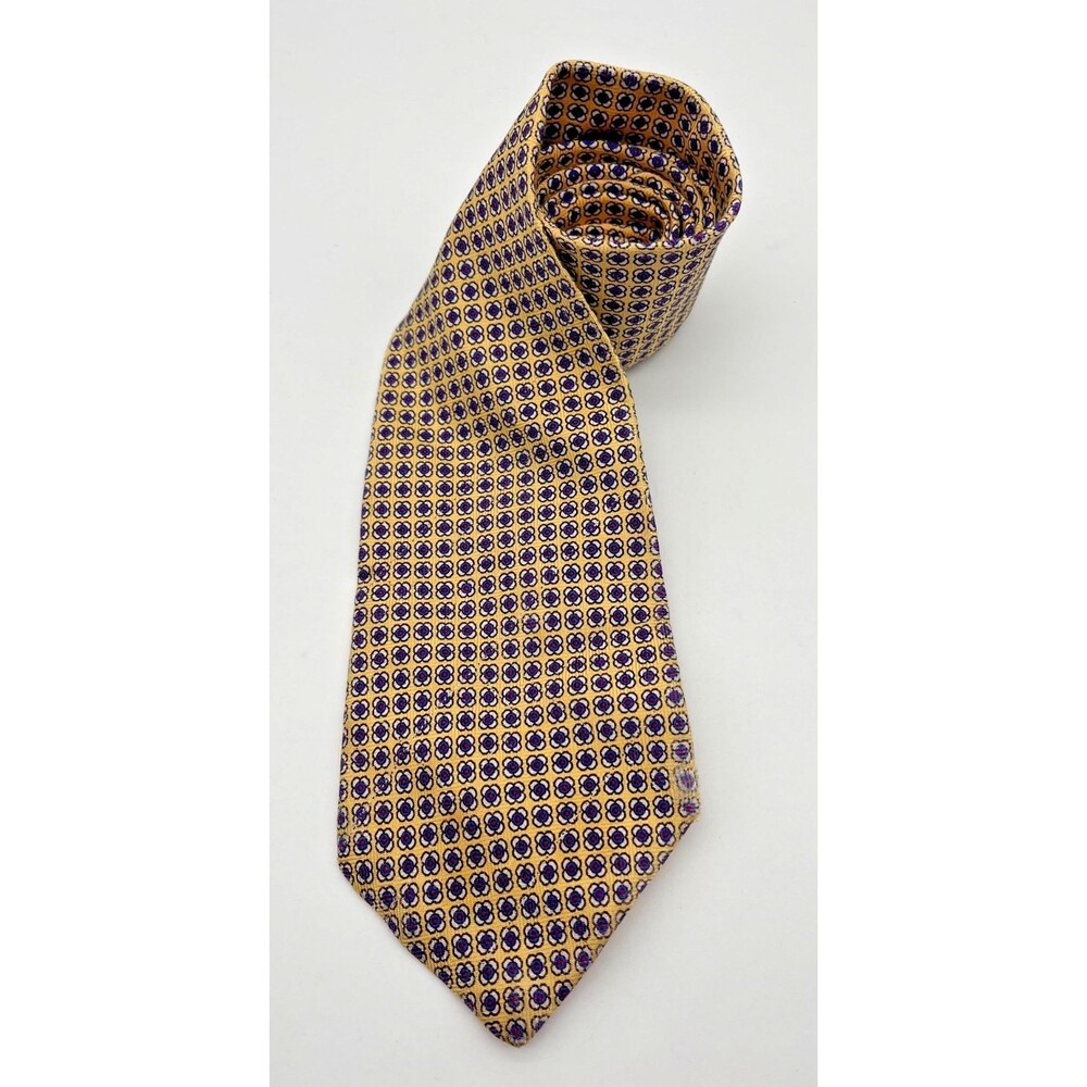 Lauren Ralph Lauren Necktie Tie Mens Yellow Floral Handmade 100% Silk USA